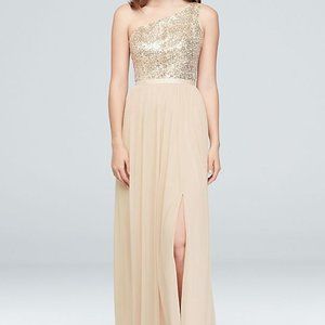 Sequin and Mesh One-Shoulder Bridesmaid Dress